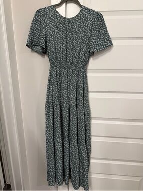 Women's Green Floral Dress with Smocked Waist
